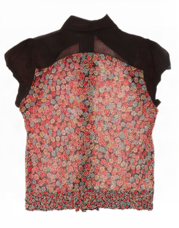 Zara Dame Flæse Front Skjorte Bluse UK 14 Stor Flerfarvet Floral Silke