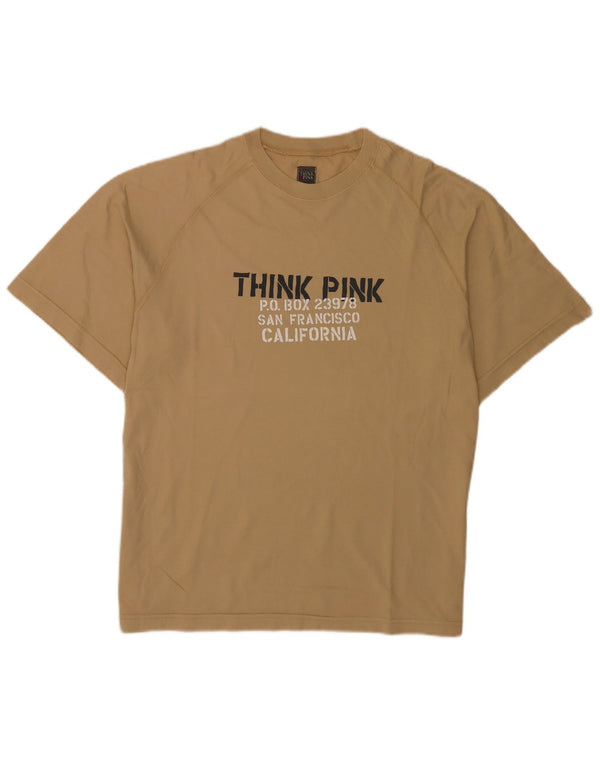Tænk Pink Dame Oversized grafisk T-shirt Top UK 16 Stor Beige Bomuld
