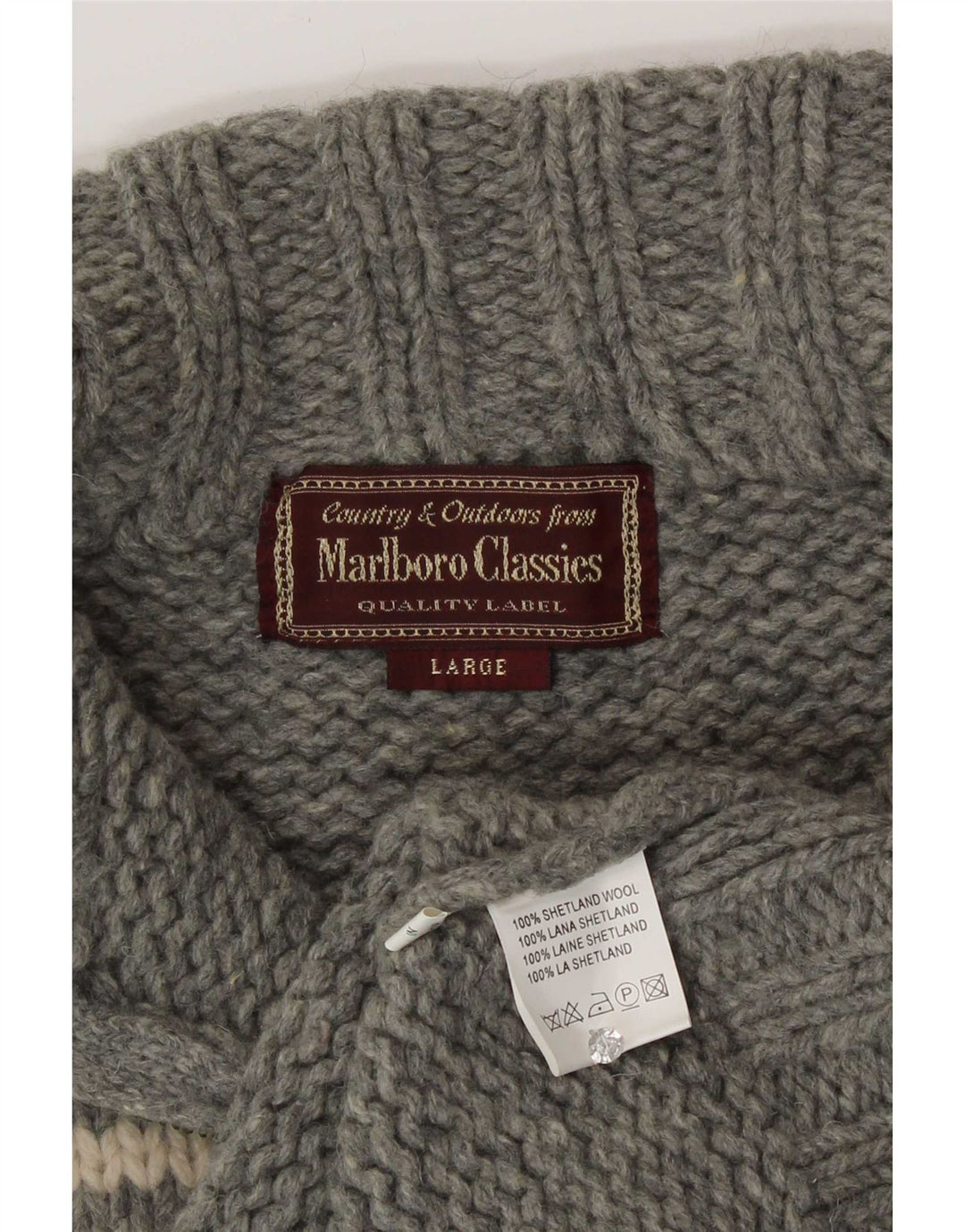 Marlboro Classics Herre Zip Neck Jumper Sweater Large Grey Fair Isle Wool