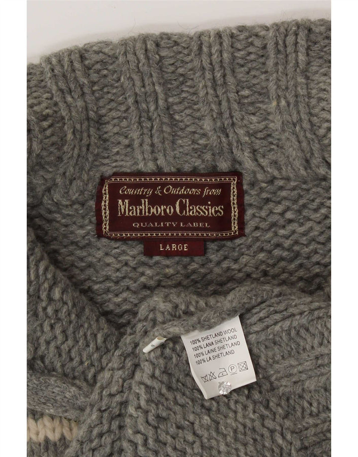 Marlboro Classics Herre Zip Neck Jumper Sweater Large Grey Fair Isle Wool