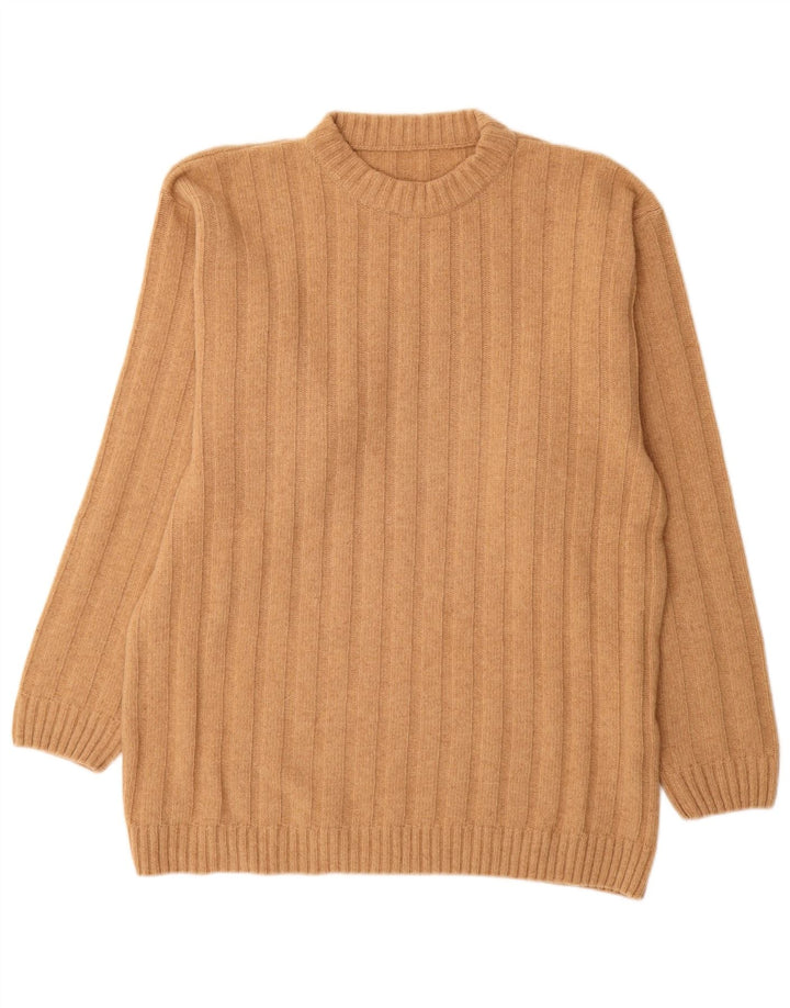 Vintage mænd med rund hals sweater stor beige uld