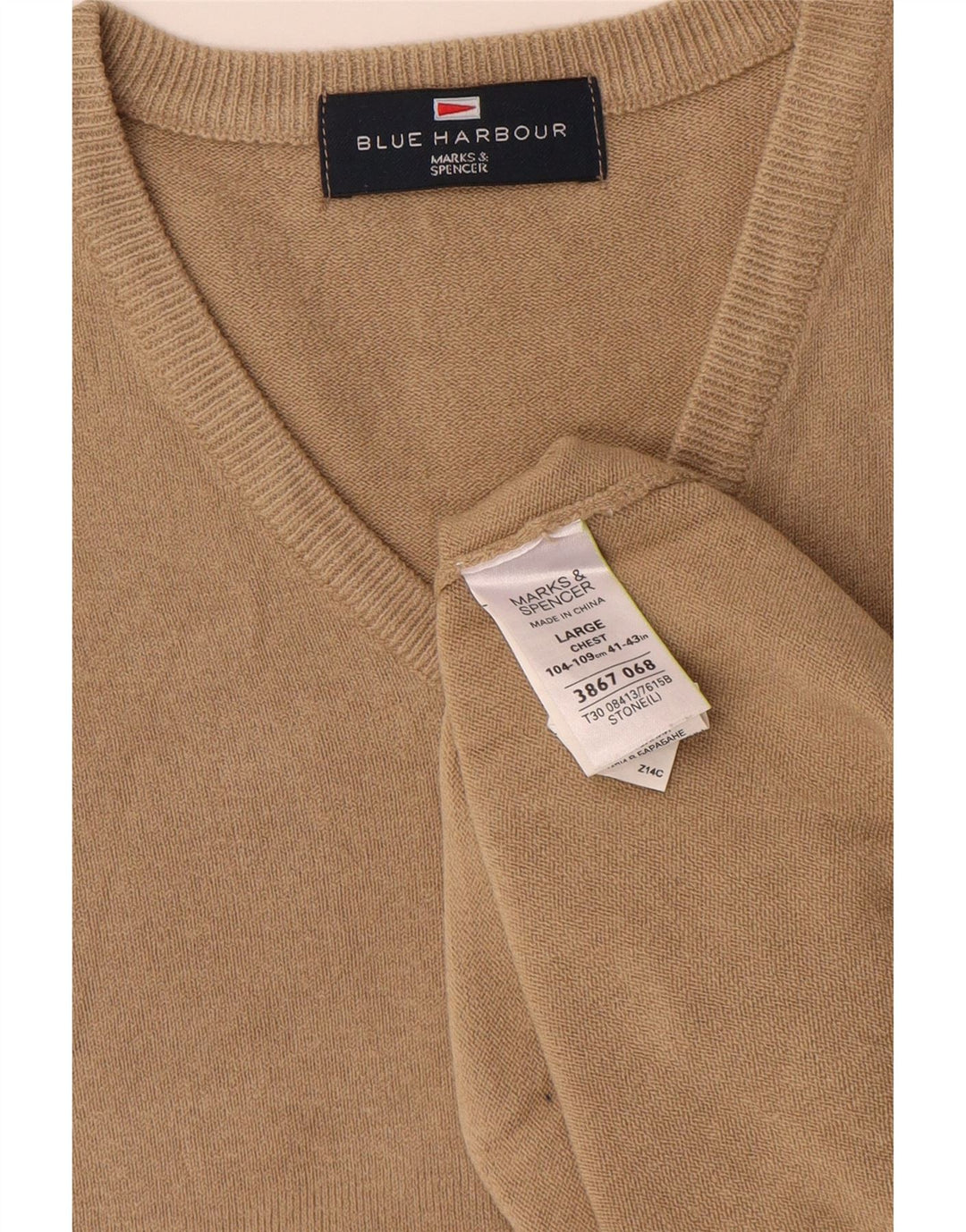 MARKS & SPENCER Herre V-hals sweater UK 41/43 Large Beige