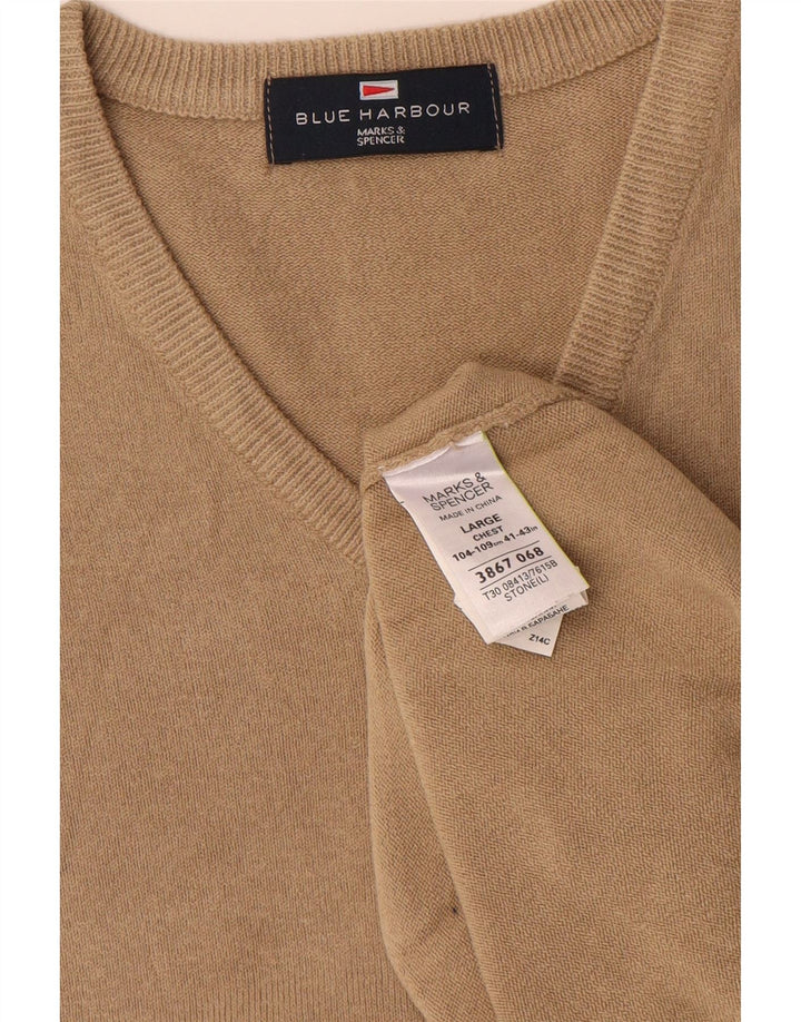 MARKS & SPENCER Herre V-hals sweater UK 41/43 Large Beige