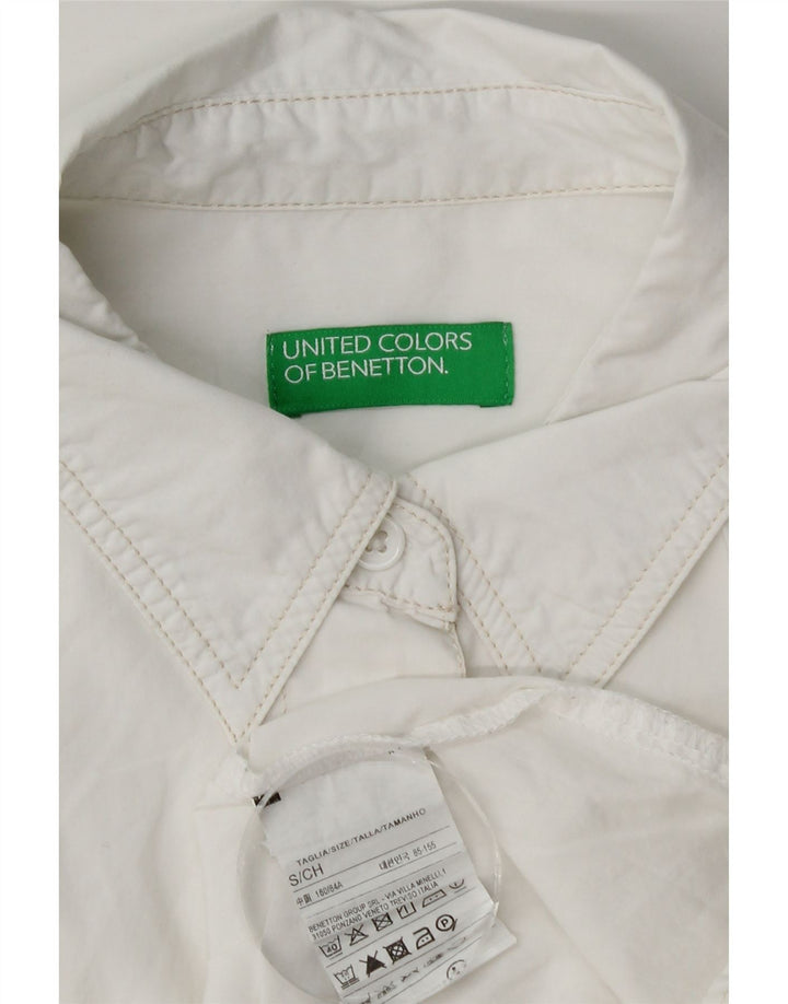 Benetton Dame Oversized Skjorte UK 10 Small White Bomuld