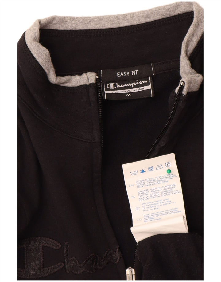 Champion Dame Easy Fit Graphic Tracksuit Top Jacket UK 14 Medium Black