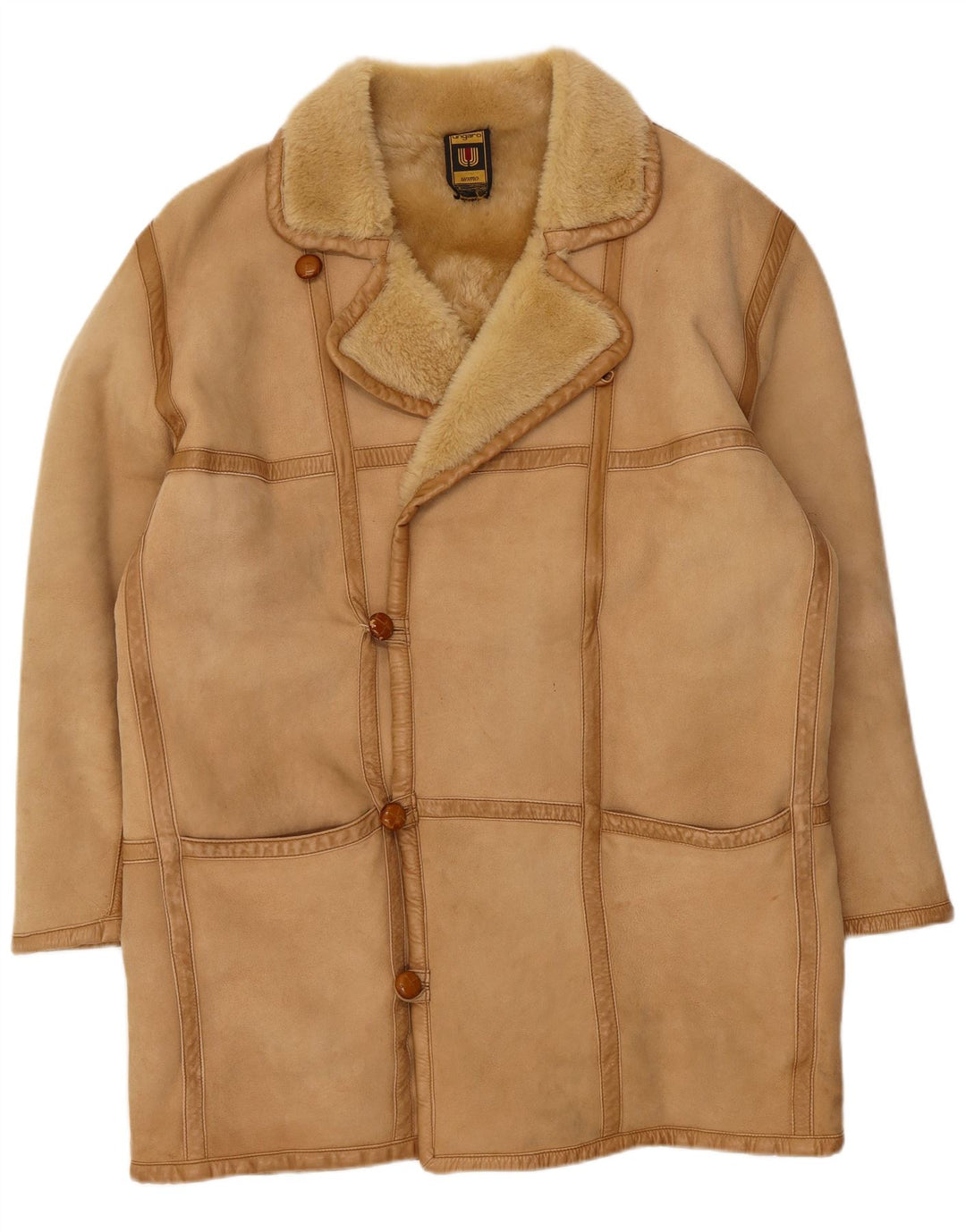 Emanuel Ungaro Herre Shearling Overfrakke UK 38 Medium Beige