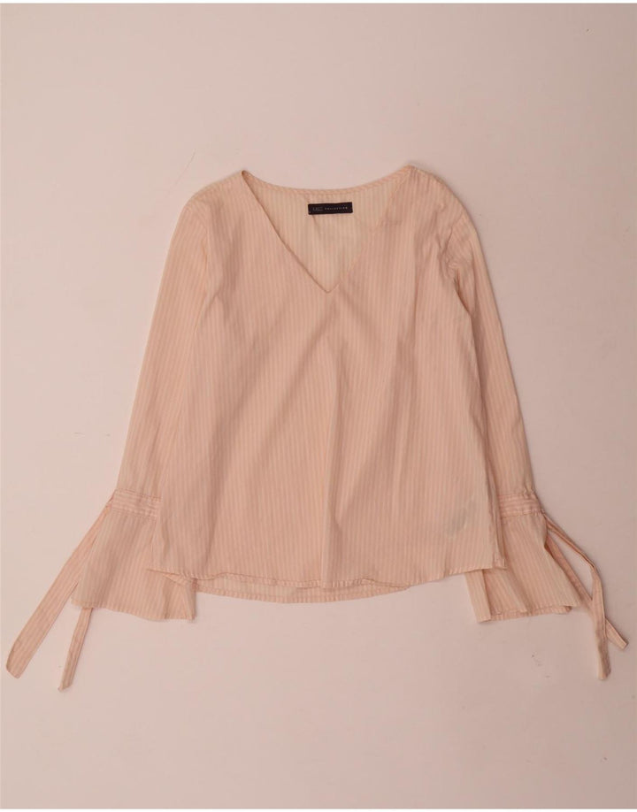 Marks & Spencer Dame Langærmet Bluse Top UK 8 Small Pink Pinstripe