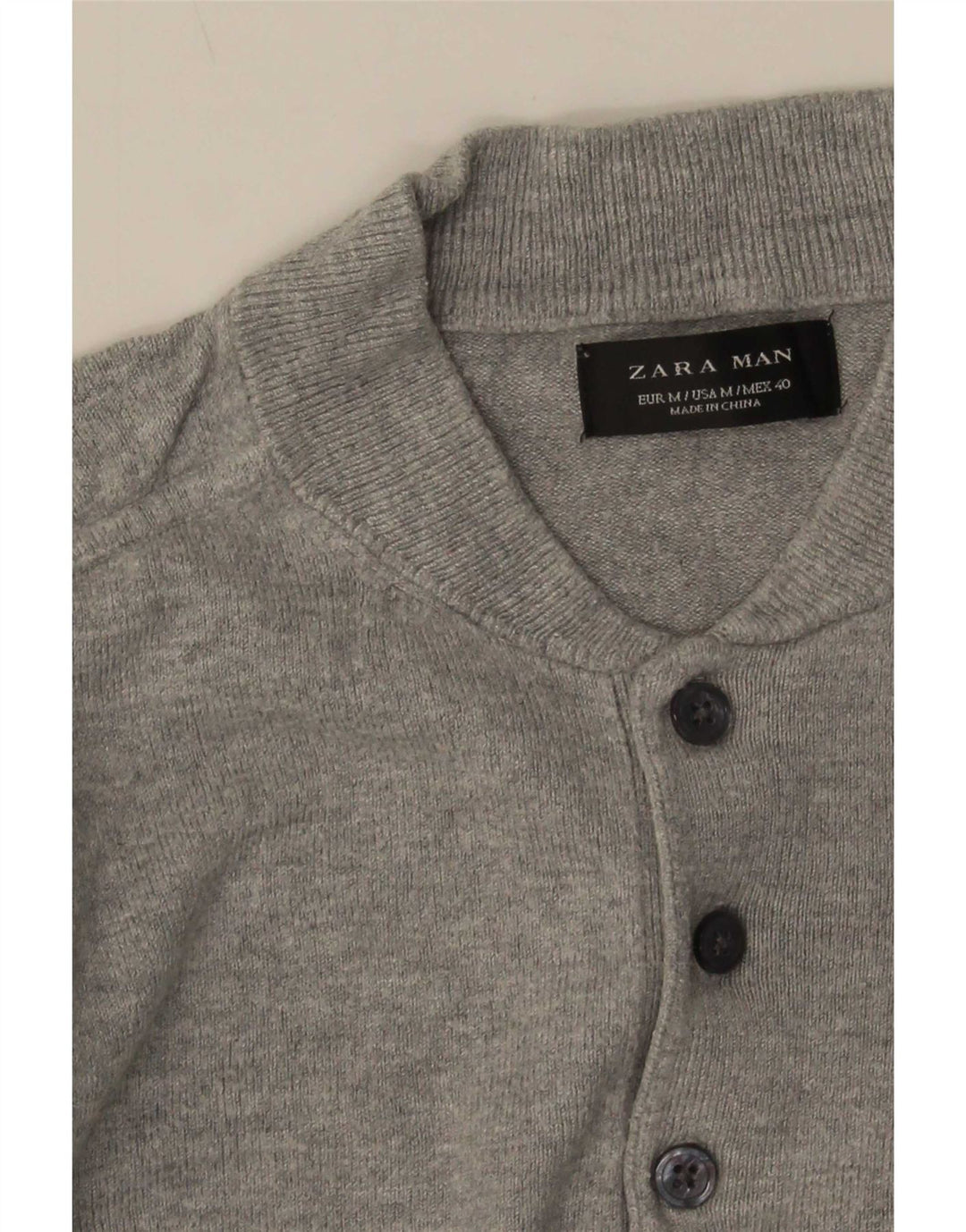 Zara Herre Kortærmet Button Neck Jumper Sweater Medium Grey