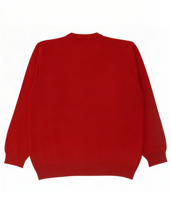 Lacoste Mens Crew Neck Jumper Sweater Size 5 Large Red Wool