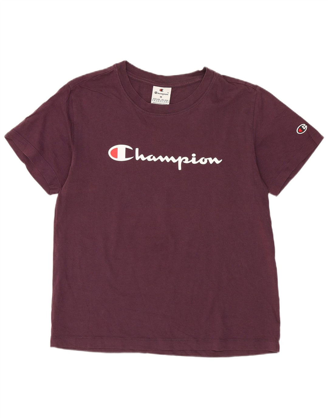Champion Dame Grafisk T-Shirt Top UK 14 Medium Burgundy