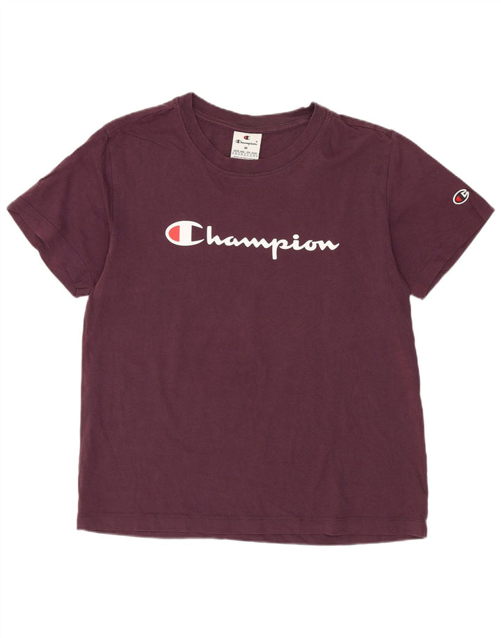 Champion Dame Grafisk T-Shirt Top UK 14 Medium Burgundy