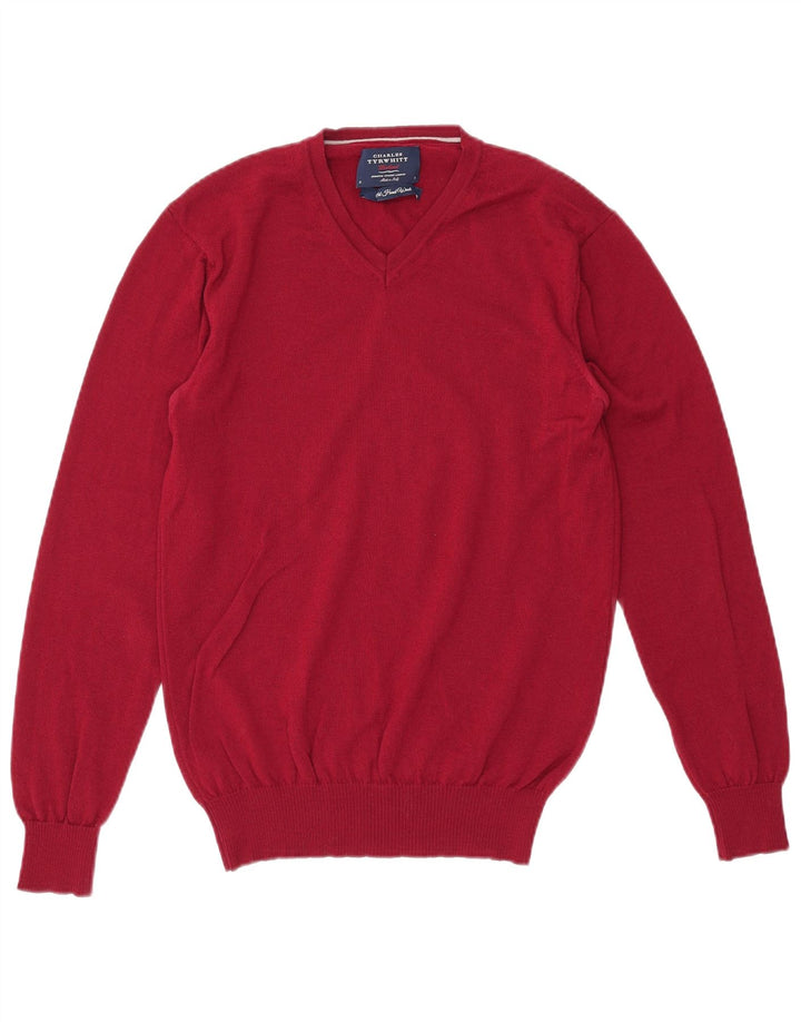 Charles Tyrwhitt Herre V-hals sweater Small Bourgogne uld