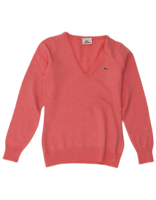 Lacoste Dame V-hals sweater Størrelse 38 Medium Pink Virgin Wool