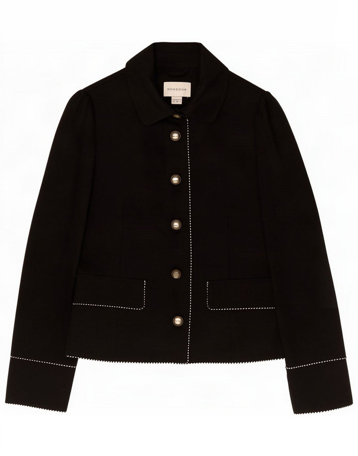 Monsoon Dame 5-knaps blazerjakke UK 10 Small Black Cotton
