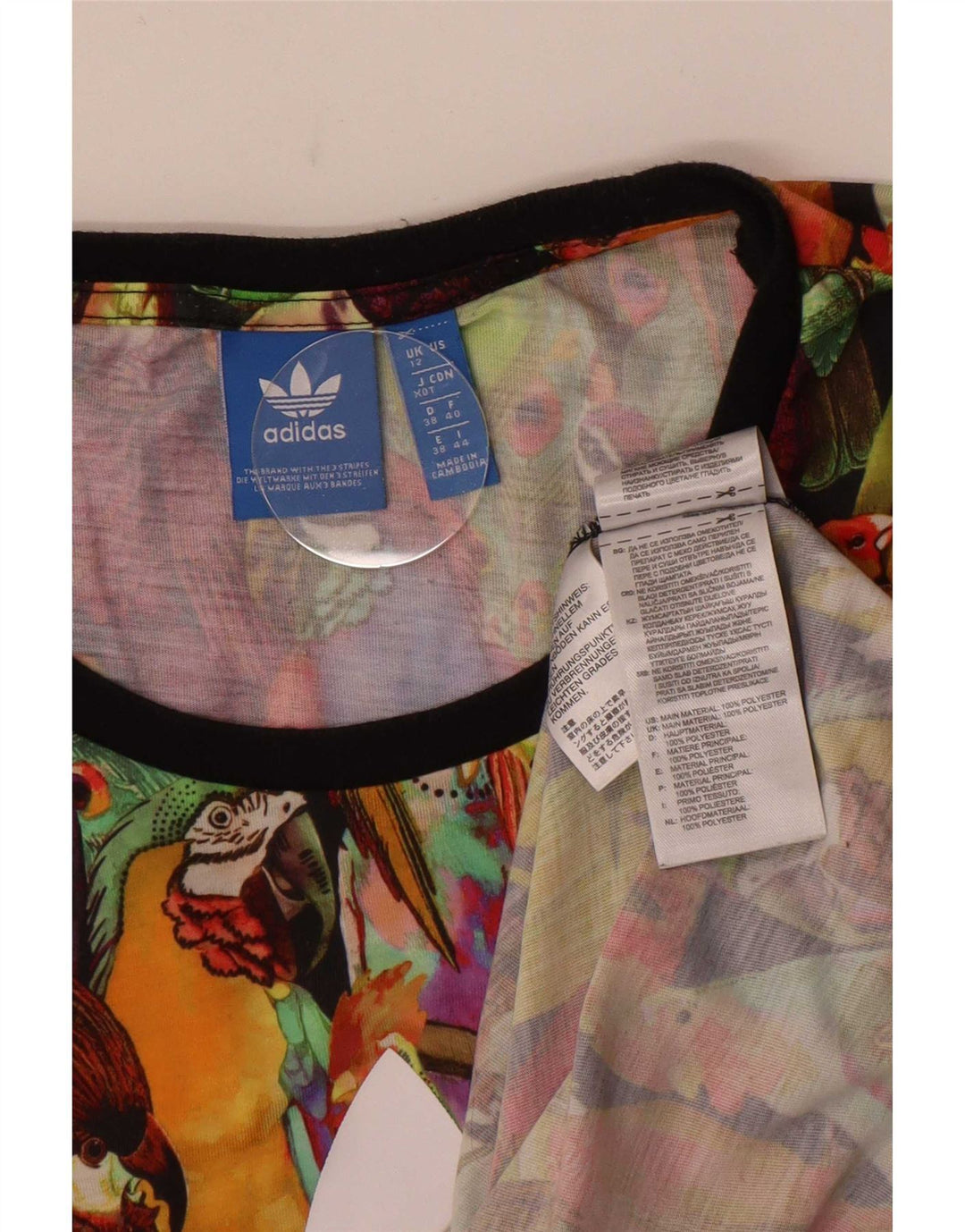 Adidas Dame Grafisk T-Shirt Top UK 12 Medium Flerfarvet Tropical