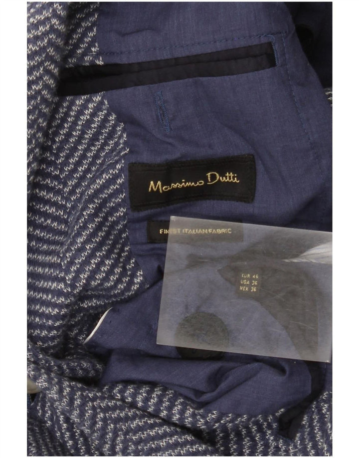 Massimo Dutti Herre strik 2-knaps blazerjakke EU 46 Lille blå sildeben