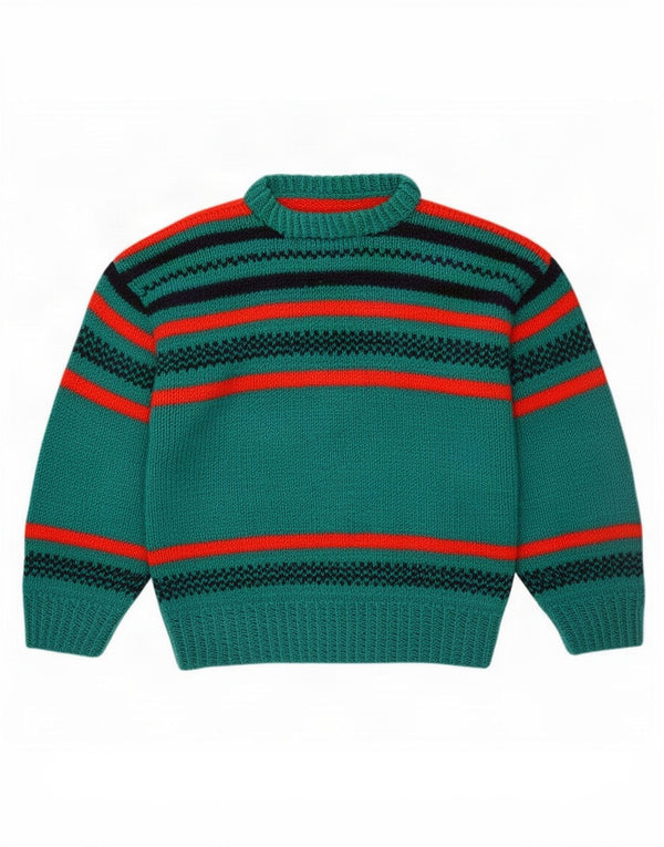Vintage drenge sweater med rund hals 14-15 år grøn stribet