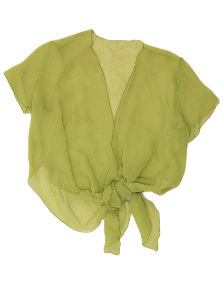 Vintage Kvinders Crop Front Tie Se Gennem Top UK 14 Medium Grøn Stribet