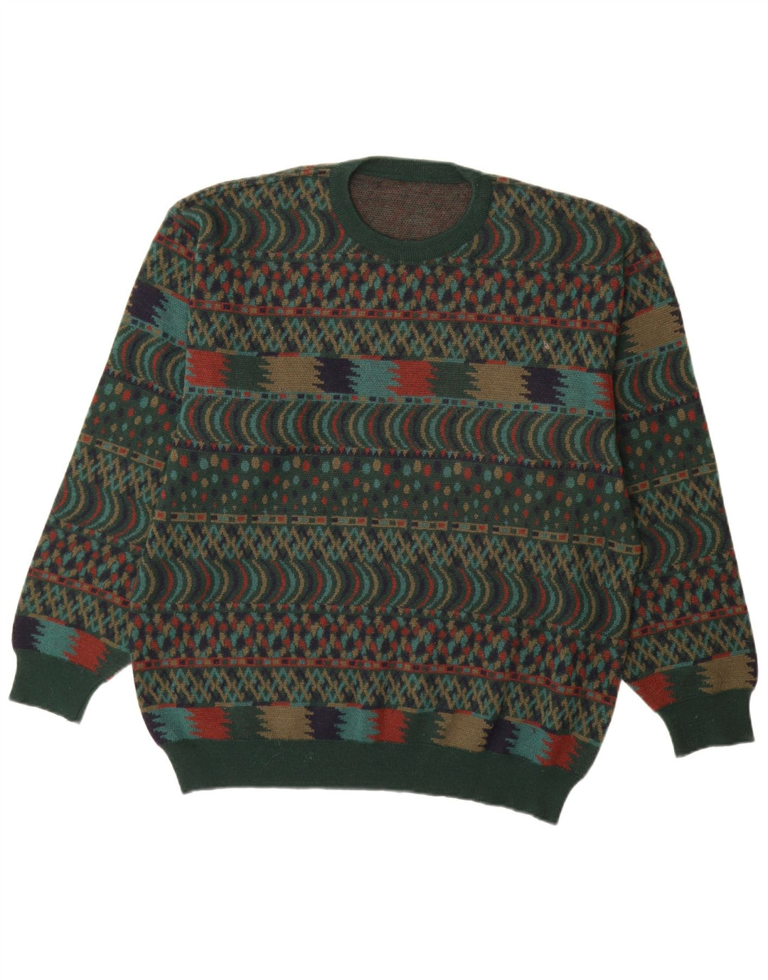 VINTAGE Herre Crew Neck sweater IT 54 XL Green Fair Isle Wool
