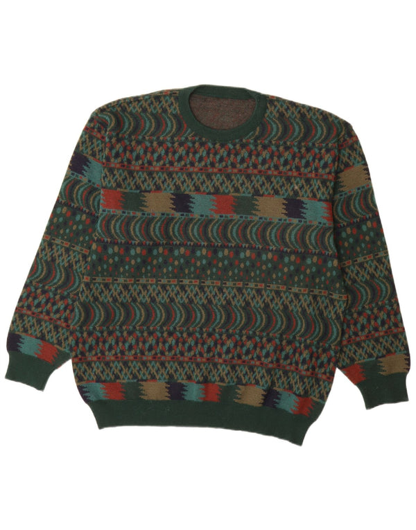 VINTAGE Herre Crew Neck sweater IT 54 XL Green Fair Isle Wool