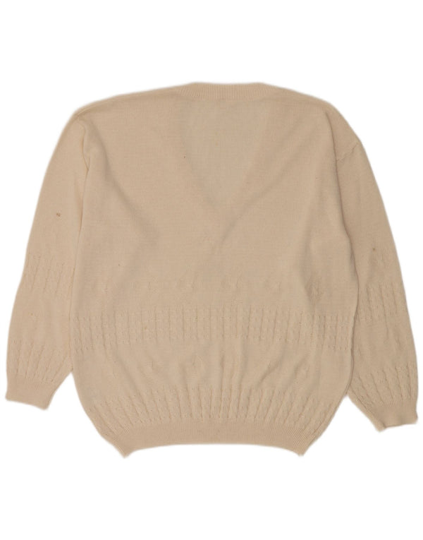 Vintage Herre V-hals sweater IT 56 XL Hvid Bomuld