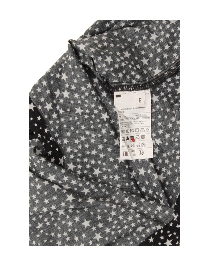 Benetton Dame Loose Fit abstrakt mønster skjorte UK 10 Small Black Bomuld