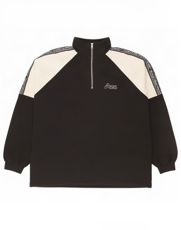 Asics Herre Grafisk Zip Neck Sweatshirt Jumper 2XL Sort Colourblock Bomuld