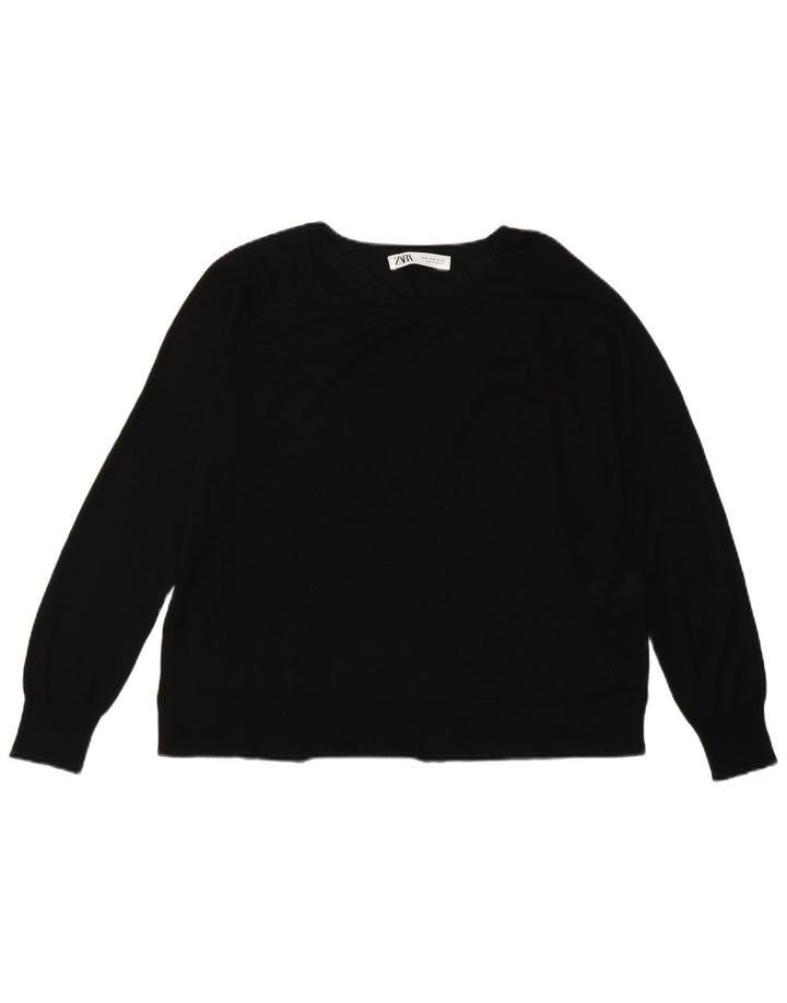 Zara Dame Boat Neck Jumper Sweater UK 14 Medium Black Viscose