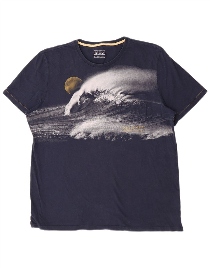 Fat Face Herre grafisk T-shirt Top Stor marineblå bomuld