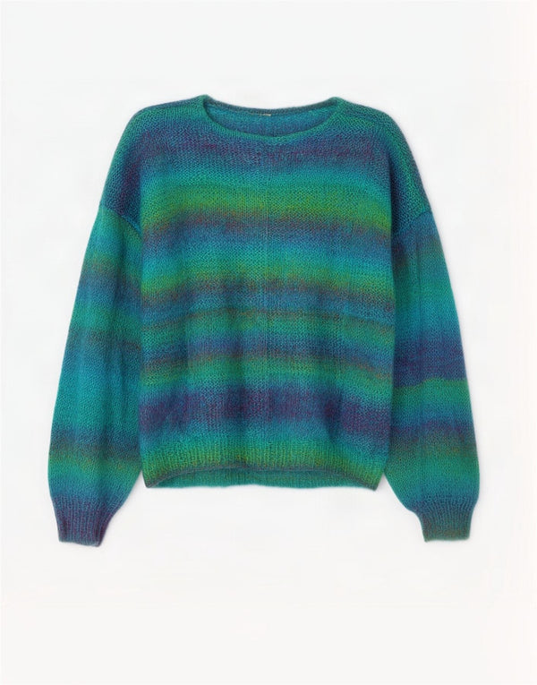 Vintage Dame Boat Neck Jumper Sweater UK 16 Stor Flerfarvet Stribet