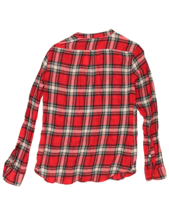 Zara Dame Pullover Shirt UK 6 XS rød ternet bomuld
