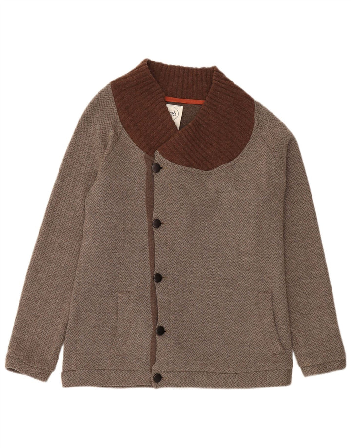 Vintage herre cardigan sweater mellemgrå Chevron bomuld