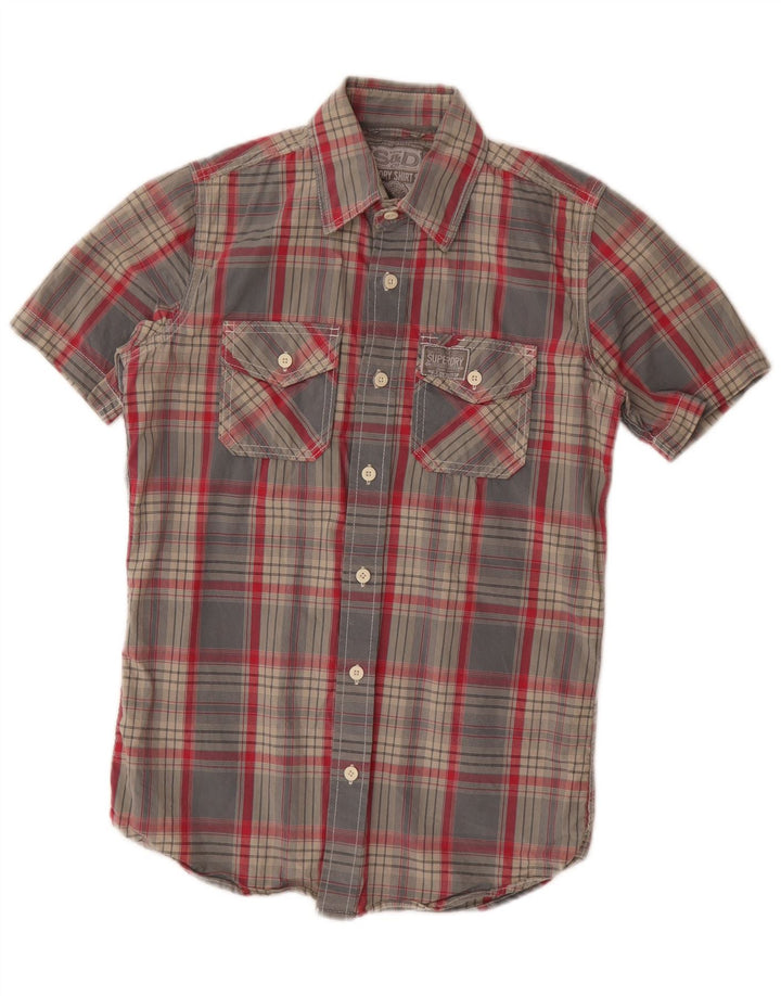 Superdry kortærmet herreskjorte lille grå plaid bomuld