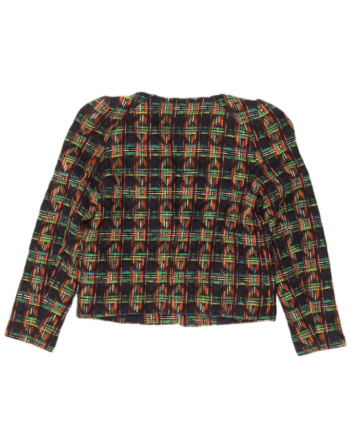 Zara Womens Crop Open Blazer Jacket UK 10 Small Flerfarvet ternet bomuld