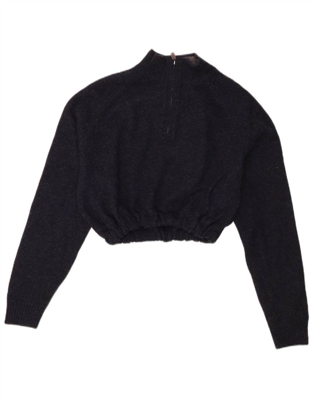 Marks & Spencer Dame Crop Zip Neck Jumper Sweater UK 14 Medium Navy Blue
