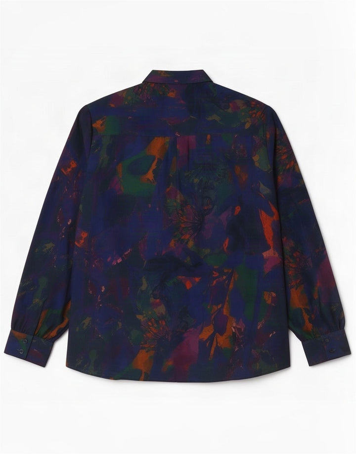 Paul Costelloe Dame Abstrakt mønster skjortebluse UK 12 Medium Navy Blue
