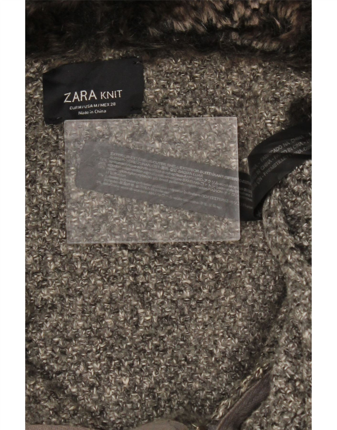 ZARA Womens Hooded Overcoat UK 14 Medium Grey Flecked Acrylic