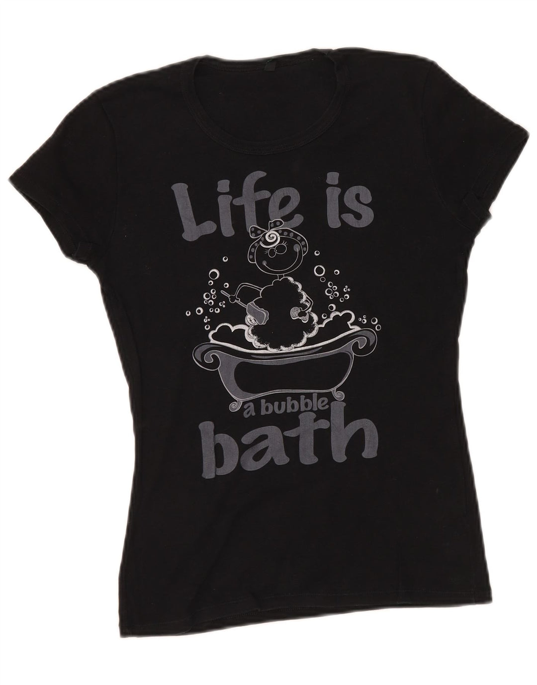BENETTON Dame Grafisk T-Shirt Top UK 8 Lille Sort