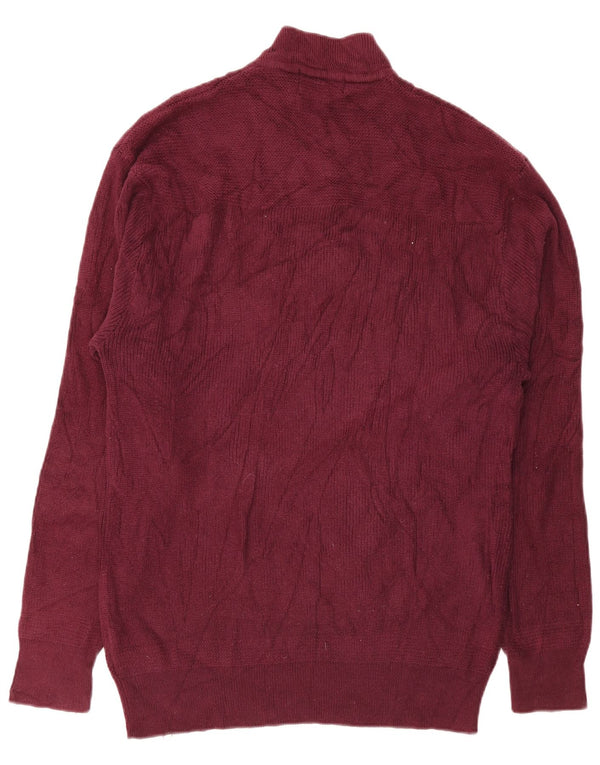 Eddie Bauer Herre Høj Button Neck Jumper Sweater XL Bourgogne bomuld