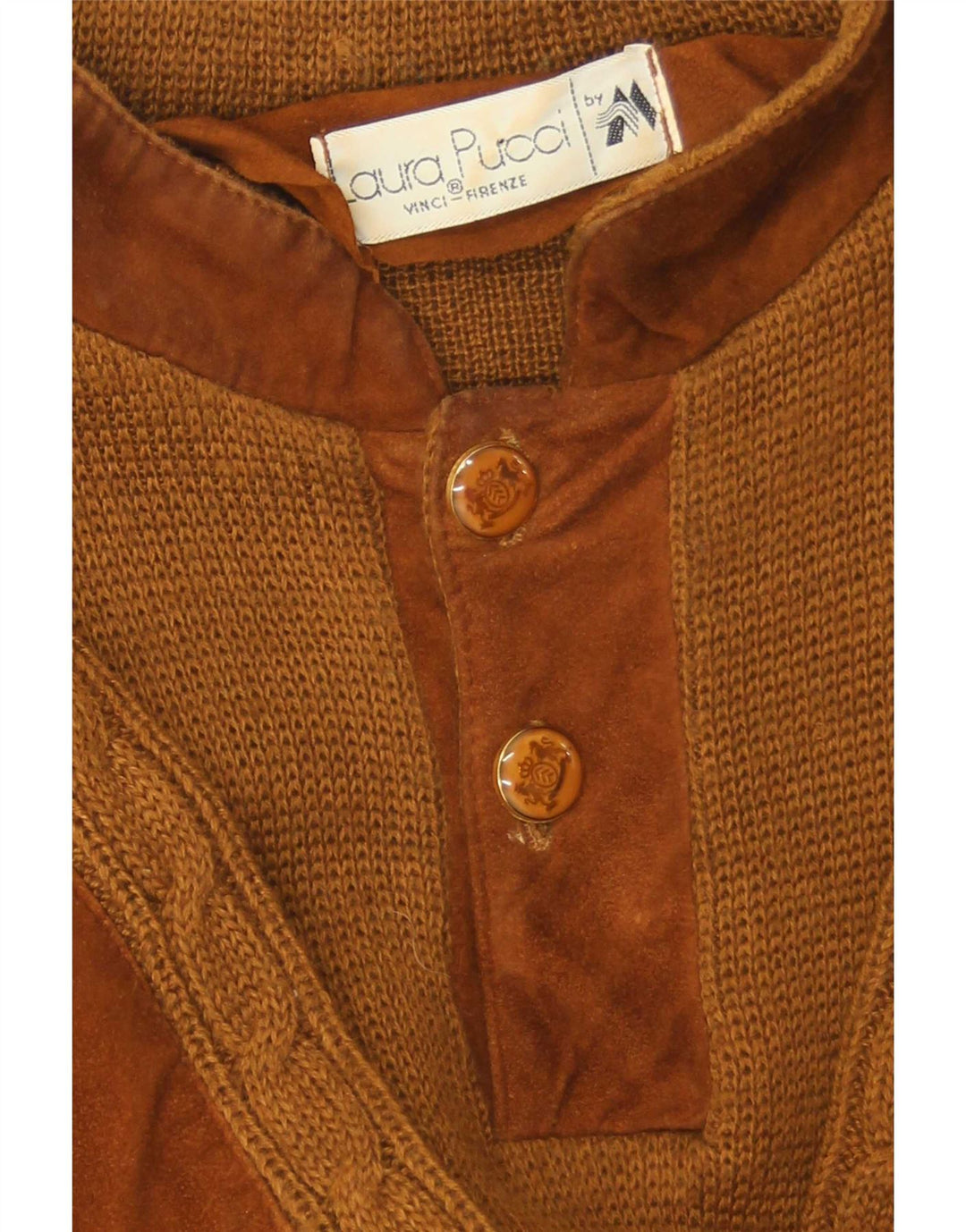 Laura Pucci Herre Button Neck Jumper Sweater Medium Brown