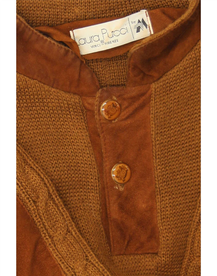 Laura Pucci Herre Button Neck Jumper Sweater Medium Brown