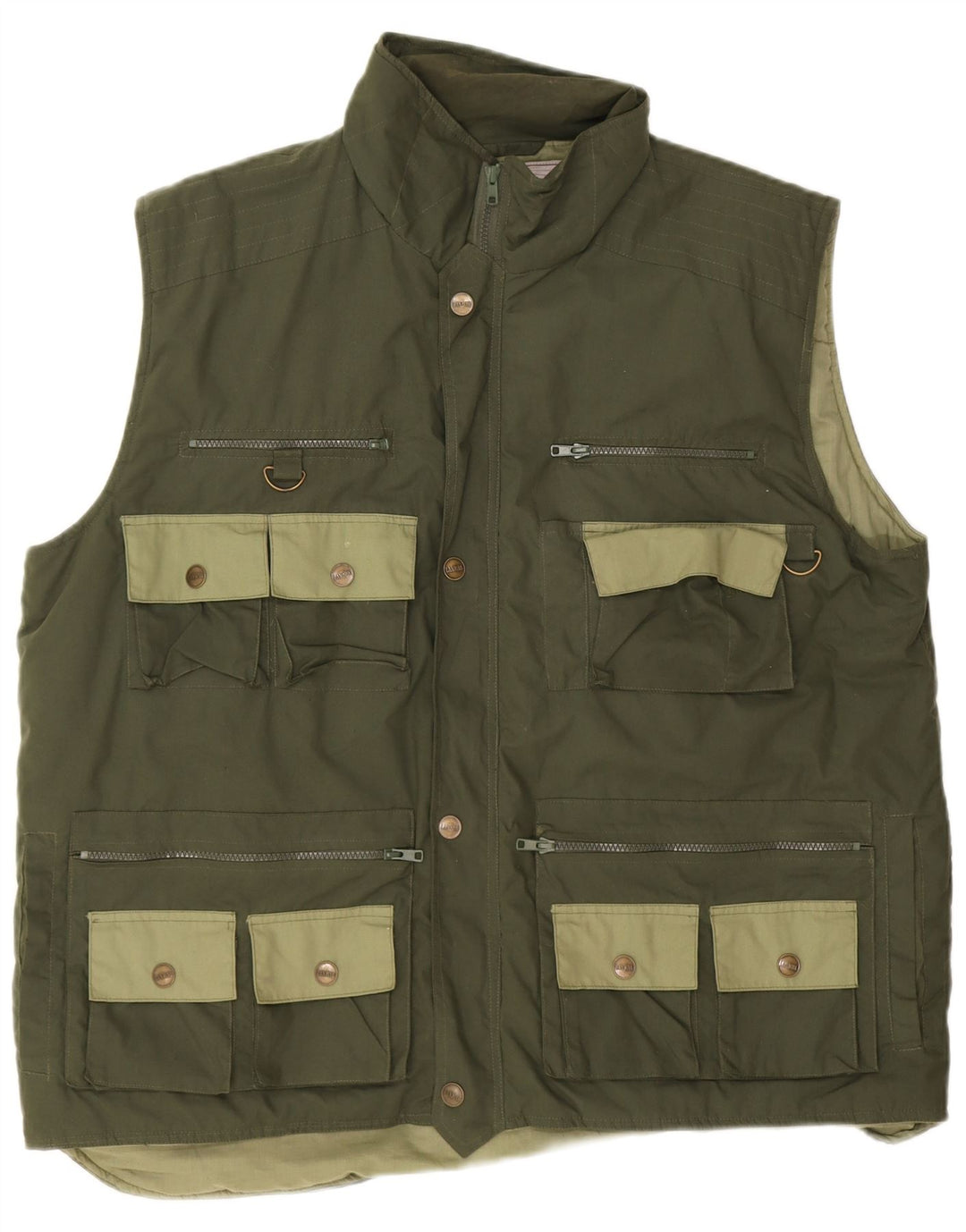 Vintage Herre Utility Gilet UK 44 2XL Khaki Polyester
