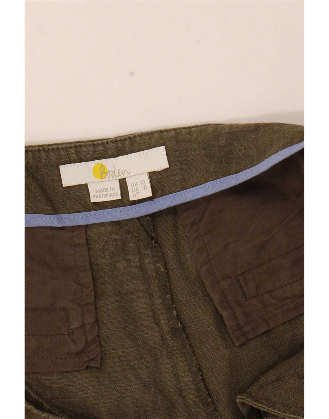 Boden Dame Chino Shorts UK 12 Medium W32 Khaki Linen