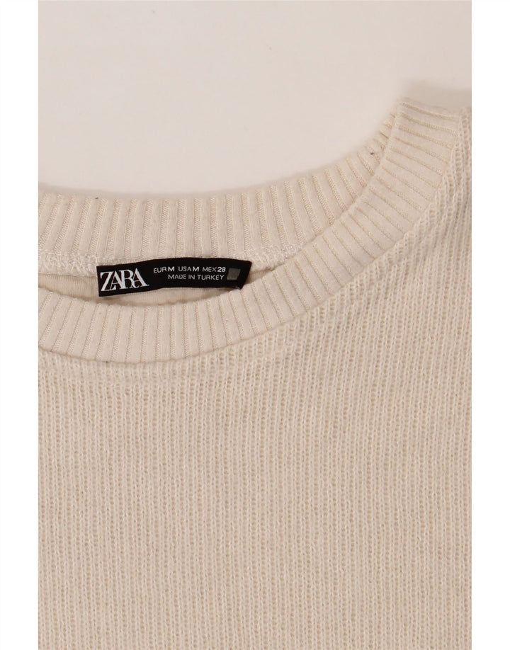 ZARA Womens Crop Boat Neck Jumper Sweater UK 14 Medium Off White Vintage Zara and Second-Hand Zara from Messina Hembry 