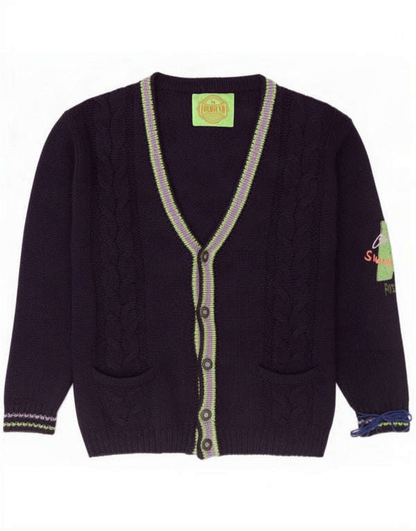 Foxhound Mens Graphic Cardigan Sweater Medium Purple Wool