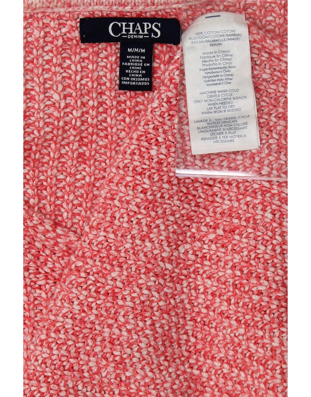 CHAPS Womens V-Neck Jumper Sweater UK 14 Medium Pink Cotton Vintage Chaps and Second-Hand Chaps from Messina Hembry 