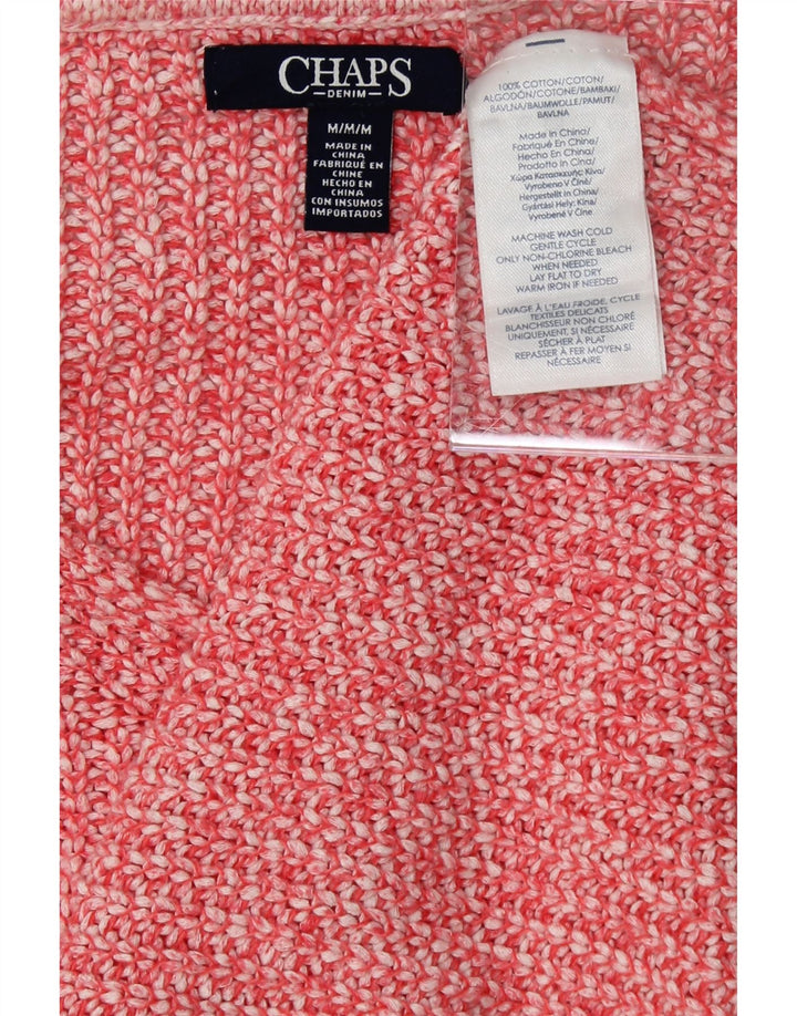CHAPS Womens V-Neck Jumper Sweater UK 14 Medium Pink Cotton Vintage Chaps and Second-Hand Chaps from Messina Hembry 