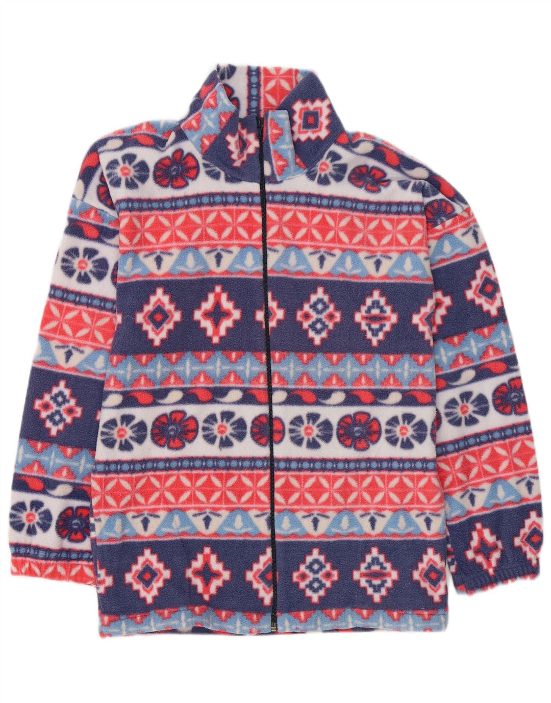 VINTAGE Dame Fleecejakke UK 14 Large Navy Blue Fair Isle