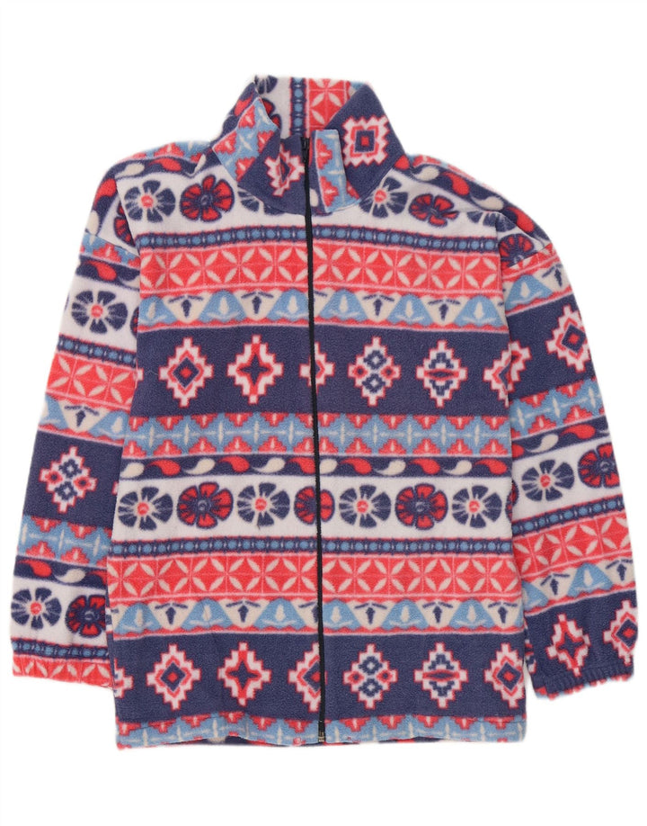 VINTAGE Dame Fleecejakke UK 14 Large Navy Blue Fair Isle
