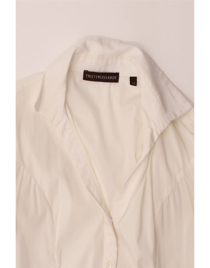 TRUSSARDI Womens Pullover Shirt UK 6 XS White Cotton Vintage Trussardi and Second-Hand Trussardi from Messina Hembry 